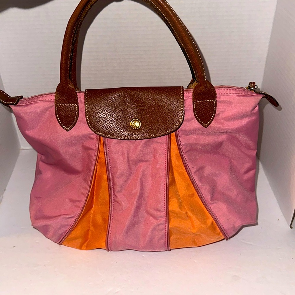 LONGCHAMP Pink Orange Fabric Chic Shoulder Bag